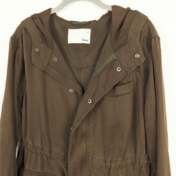 Aritzia Wilfred Free Brown Lightweight Lyocell‎ Hooded Utility Jacket Sz Small - Picture 2 of 10